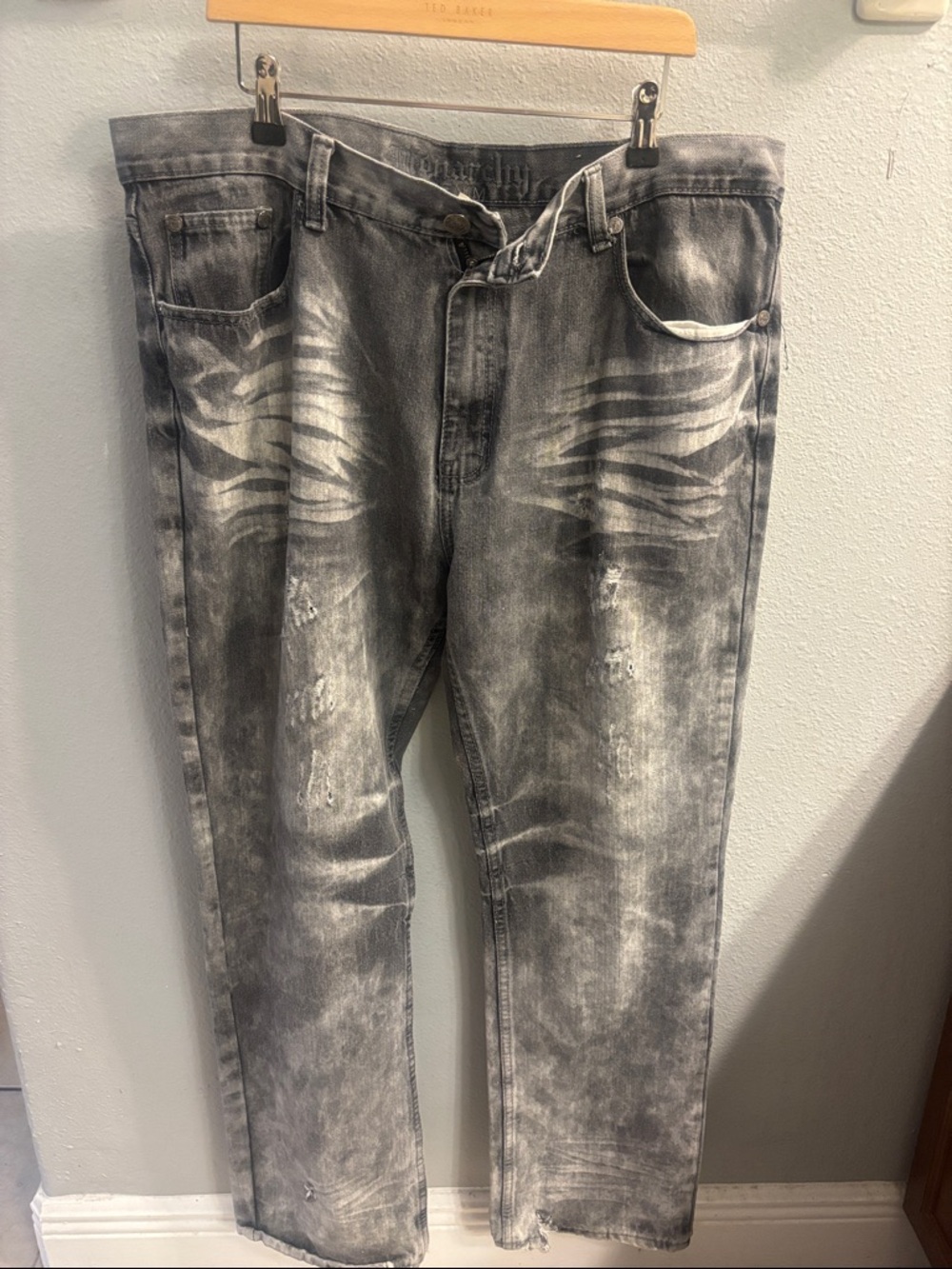 Men's Straight Fit Washed Black Gray Jeans with Subtle Distressing